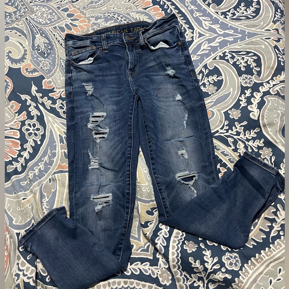 Free add on American Eagle Outfitters Women's Blue Distressed Jeans
